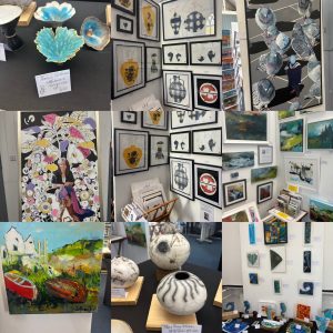Paintings, glass art, ceramics, sculpture and woodturning at the HART Exhibition 2026 at the Tin Tabernacle, Hythe.
