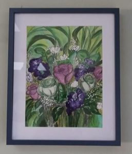 Colourful floral painting by guest artist Fiona Yorke-Saville, exhibited with HART in Hythe in 2026.