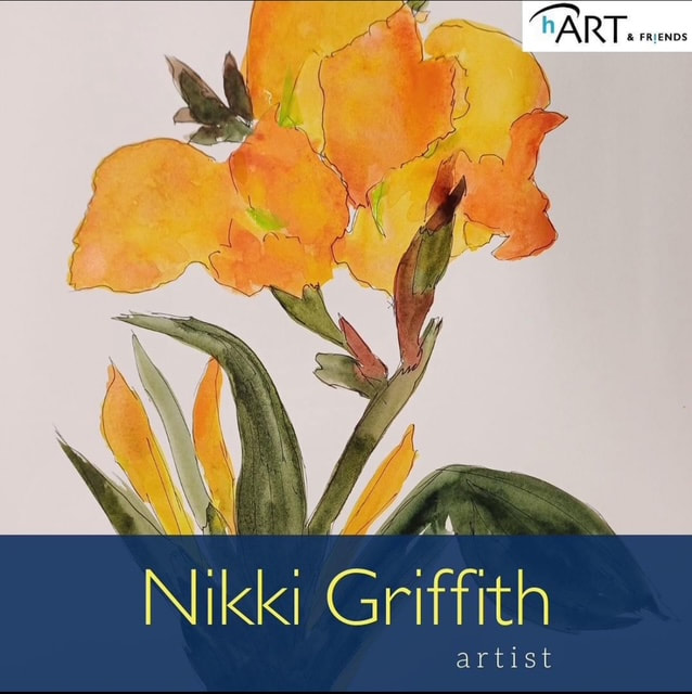 Orange flower artwork by Nikki Griffith, guest artist at the 2024 hART Exhibition in Hythe