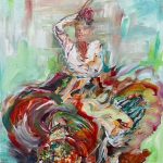 Expressive painting of a dancer by Kent artist Sam Scott with colourful flowing brushwork