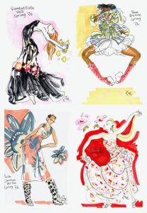 Designer fashion illustration collection by Kent artist Zoe Parker featuring colourful catwalk-inspired figures.